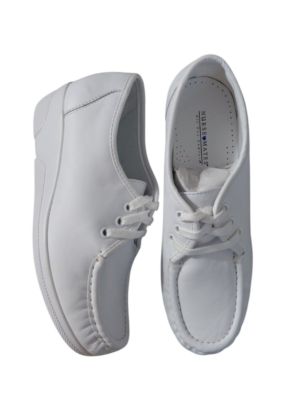 NEW Nurse Mates White Leather Lace-Up Slip-Resistant Loafer Wedge 9 WW